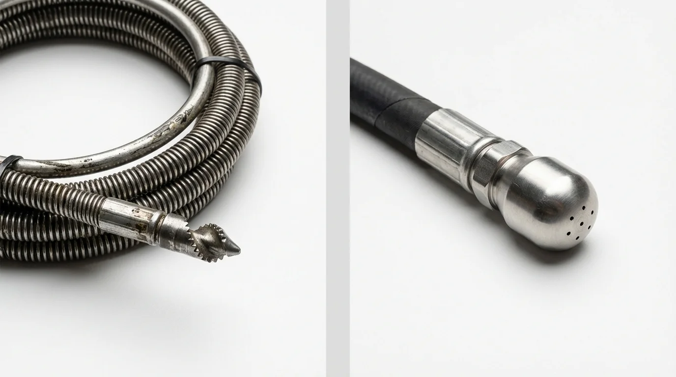 Drain snake cable and hydro jetting nozzle used for drain cleaning in Howard, SD
