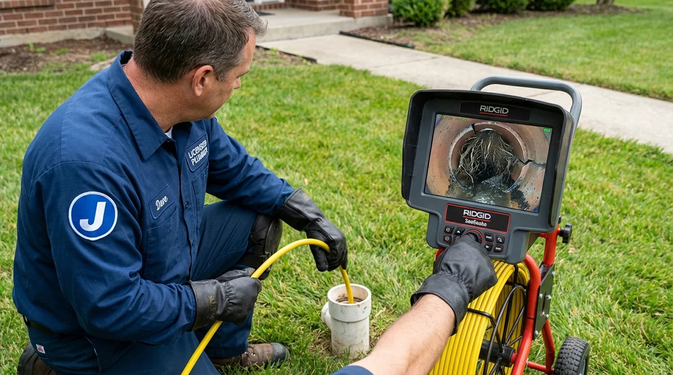 Sewer camera inspection being performed by Johns Plumbing LLC in Howard
